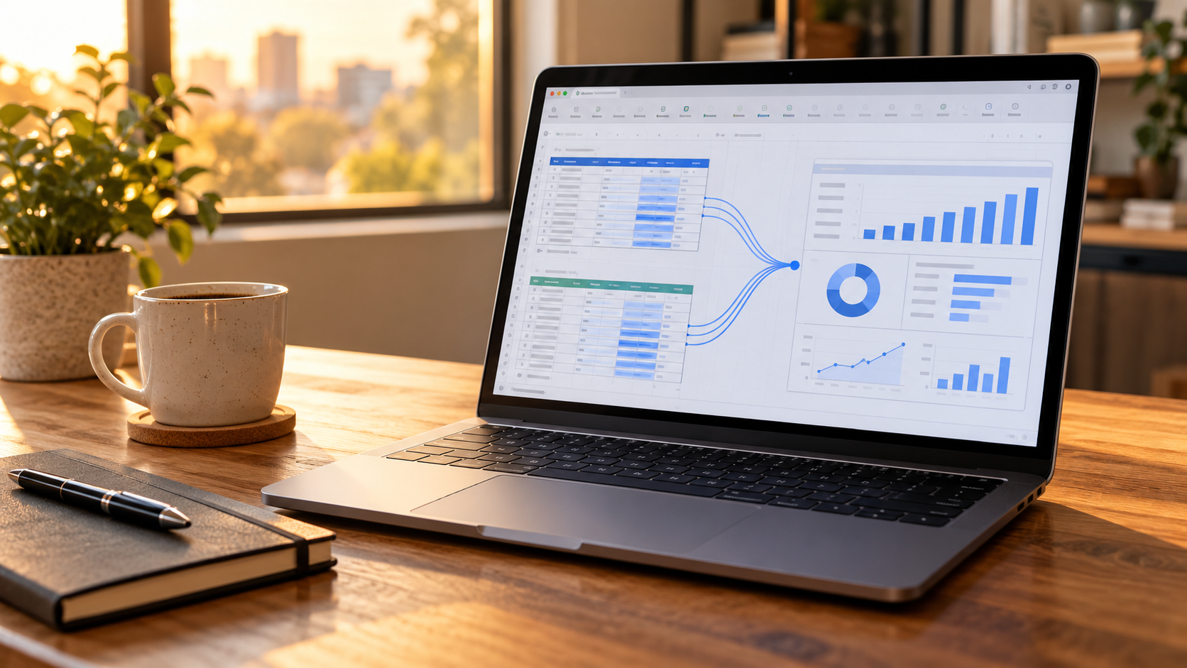 Notebook con dos planillas de Excel que se cruzan solas y generan un reporte con gráficos